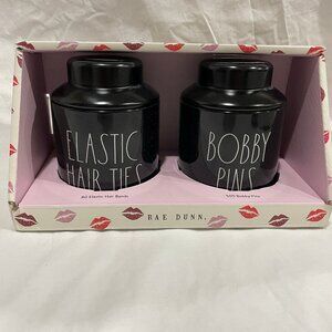NIB Rae Dunn Hair Accessories Jar set Hair Ties & Bobby Pins # R1769 Black
